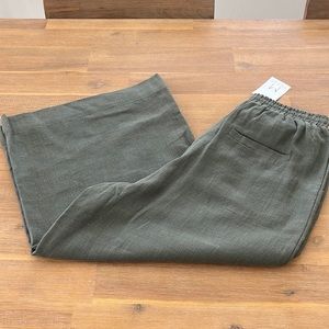 LUCCA exclusively for Wildfang: Green Cropped Wide Leg Linen Pants